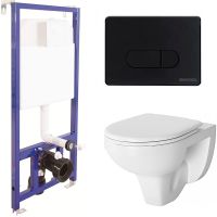 Комплект унитаза Damixa Jupiter DX77C1738SC с инсталляцией Berges Novum D5 040235 с сиденьем Микролифт и Черной матовой клавишей смыва — фото 1, Комплекты унитаз + инсталляция