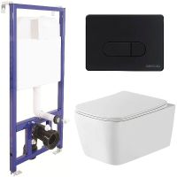 Комплект унитаза WellWant Tesoro WWU01111W с инсталляцией Berges Wasserhaus Novum D5 040235 с сиденьем Микролифт и Черной клавишей смыва — фото 1, Комплекты унитаз + инсталляция