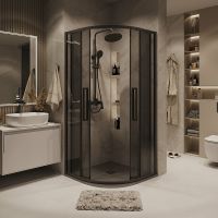 Душевой уголок Grossman Cosmo 90х90 301.K33.02.9090.21.10 профиль Черный матовый стекло тонированное — фото 2, Душевые уголки четверть круга