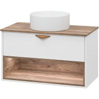 Тумба под раковину Brevita Bergen 90 BER-07090-19-01-1Я подвесная Белая матовая Дуб Галифакс олово — фото 1, Мебель для ванной