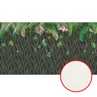 Фреска Ortograf Oasis 32735 Фактура флок FLK Флизелин (5*2,7) Зеленый/Черный, Листья/Птицы — фото 1, Фрески