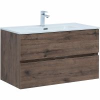 Тумба под раковину Aquanet Алвита New 90 334187 подвесная Дуб веллингтон табак — фото 1, Тумбы под раковину