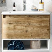 Тумба с раковиной STWORKI Карлстад 60 440544 подвесная Дуб рустикальный Белая — фото 1, Тумбы с раковиной