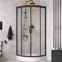 Комплект душевого уголка с душевой системой и аксессуарами AM.PM Gem 80x80 WK90EM профиль Черный матовый стекло прозрачное — фото 1, Душевые уголки четверть круга