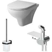 Унитаз AM.PM Gem FlashClean CK90H0203W подвесной с гигиеническим душем и ершиком с сиденьем Микролифт — фото 1, Подвесные унитазы