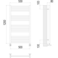Водяной полотенцесушитель Terminus Сицилия П18 500х1200 4670078530813 Хром, нижнее подключение, G 1/2" ВР, с комплектом вентилей — фото 4, Водяные полотенцесушители
