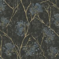 Обои Emiliana Parati Damasco Reale 73418 Винил на флизелине (1,06*10,05) Черный/Голубой/Золото, Листья/Цветы — фото 1, товары