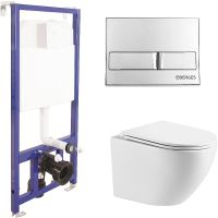 Комплект унитаза WellWant Aura WWU01121WK с инсталляцией Berges Novum L3 040213 с сиденьем Микролифт и клавишей смыва Хром — фото 1, Комплекты унитаз + инсталляция