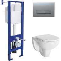 Комплект унитаза Berges Gamma с инсталляцией Atom Line 043342 с сиденьем Микролифт и клавишей смыва Хром матовый — фото 1, Комплекты унитаз + инсталляция