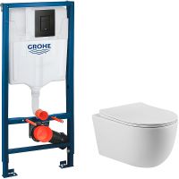 Комплект унитаза Vincea Evo Rimless VT1-34S с инсталляцией Grohe Rapid SL 38811KF0 с сиденьем Микролифт и Черной матовой клавишей смыва — фото 1, Комплекты унитаз + инсталляция