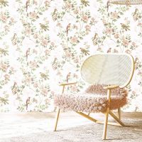 Обои Andrea Rossi Cheradi 54396-3 Винил на флизелине (1,06*10,05) Бежевый/Зеленый/Розовый, Птицы/Цветы — фото 3, Обои для стен