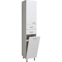 Шкаф пенал Runo Эконом 30 L 00000000124 с бельевой корзиной Белый — фото 1, Пеналы для ванной комнаты