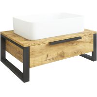 Тумба под раковину Sanflor Гард 70 С22581 подвесная Дуб крафт золотой Черная — фото 1, Тумбы под раковину