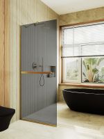 Душевая перегородка Maybah Glass MGD-729-3у 790x1950 в узком профиле Золото стекло графитовое — фото 2, Душевые перегородки