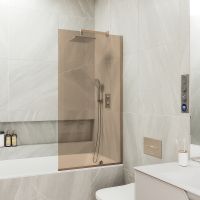 Шторка на ванну Maybah Glass MGV-66-2у 400x1400 в узком профиле Бронза стекло бронзовое — фото 2, Неподвижные шторки для ванной