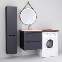 Шкаф пенал Jorno Wood 33 Wood.04.150/P/GR подвесной Серый — фото 7, Пеналы для ванной комнаты