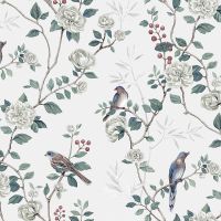 Обои Andrea Rossi Cheradi 54396-2 Винил на флизелине (1,06*10,05) Зеленый, Птицы/Цветы — фото 1, Обои для стен