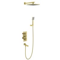 Душевая система Timo Tetra-thermo SX-0199/17SM с термостатом Золото матовое — фото 1, Встраиваемые душевые комплекты