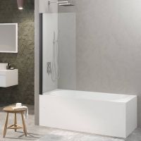 Шторка на ванну Berges River S Black 80х145 065011 профиль Черный матовый стекло прозрачное — фото 1, Шторки для ванной распашные