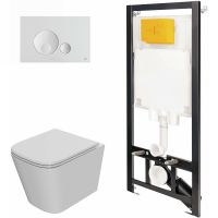 Комплект унитаза с инсталляцией Point Ника 886914GBO1+PN41081 с сиденьем Микролифт и Белой клавишей смыва — фото 1, Унитазы