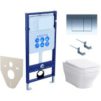 Комплект унитаза с инсталляцией Aquatek Set Aquatek Амадео cm-010 4в1 с сиденьем Микролифт и клавишей смыва Хром глянцевый — фото 1, Комплекты унитаз + инсталляция