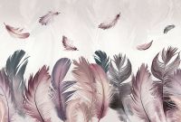 Фреска Ortograf Levity 33359 Фактура флок FLK Флизелин (4*2,7) Серый/Розовый, Перья — фото 2, Фрески