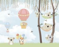 Фреска детская Ortograf Для самых маленьких 33735 Фактура флок FLK Флизелин (3,4*2,7) Голубой/Разноцветный, Животные/Воздушные шары — фото 2, Фрески