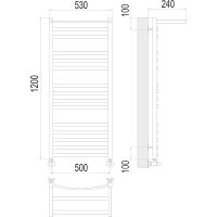 Водяной полотенцесушитель Terminus Енисей П15 500x1200 4670078529589 с полкой Хром, нижнее подключение, G 1/2" ВР, с угловым соединением — фото 4, Водяные полотенцесушители