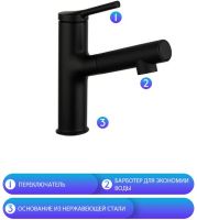 Товар: Смеситель для раковины Gappo G1052-76 Черный матовый - фото 7 Смеситель для раковины Gappo G1052-76 Черный матовый — фото 7, Смесители