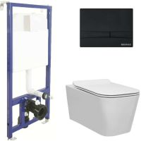 Комплект унитаза с инсталляцией Berges Floe Rimless 043224 с сиденьем Микролифт и Черной клавишей смыва — фото 1, Комплекты унитаз + инсталляция