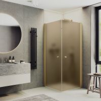 Душевой уголок Maybah Glass MGY-1301-3 900x900x1980 на монопетлях Золото стекло бронзовое матовое — фото 1, Душевые уголки