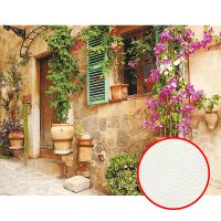 Фреска Ortograf Городской пейзаж 4124 Фактура флок FLK Флизелин (3,5*2,7) Бежевый/Зеленый/Розовый, Город/Цветы — фото 1, Фрески