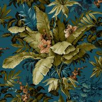 Обои Grandeco Asperia A 55801 Винил на флизелине (0,53*10,05) Бирюзовый/Зеленый, Листья/Цветы — фото 1, Обои для стен