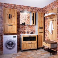 Подвесной шкаф Бриклаер Лофт 60 4627125414466 с бельевой корзиной Метрополитен грей — фото 4, Мебель для ванной