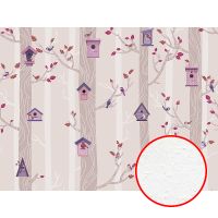 Фреска детская Ortograf Little Friends 34405 Фактура бархат FX Флизелин (4*3) Бежевый/Розовый, Деревья/Птицы — фото 1, Фрески