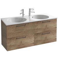 Тумба под раковину Jacob Delafon Odeon Rive Gauche 140 EB2526-R9-E52 подвесная Дуб табак ручки Черные — фото 1, Тумбы под раковину