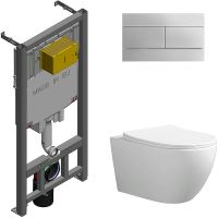 Комплект унитаза Ceruttispa Orlter Aria Tornado CT9955 с сиденьем Микролифт и инсталляцией Jacob Delafon E29025-NF+E4316-CP с клавишей смыва Хром — фото 1, Комплекты унитаз + инсталляция