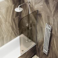 Шторка на ванну Maybah Glass MGV-150-5у 740x1400 в узком профиле Хром матовый стекло бронзовое матовое — фото 4, Неподвижные шторки для ванной