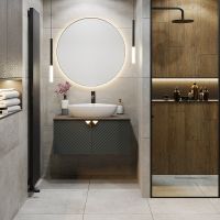 Тумба под раковину Runo Андорра 85 00-00002016 подвесная Темно-зеленая Дуб коньячный — фото 4, Тумбы под раковину