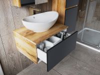 Тумба с раковиной Misty Ива 80 УТ000014119 подвесная Графит Дуб Вотан — фото 5, Мебель для ванной