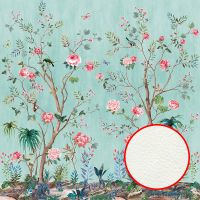 Фреска Ortograf Flora 31152 Фактура флок FLK Флизелин (2,7*2,7) Бирюзовый/Разноцветный, Цветы/Деревья/Птицы — фото 1, Фрески