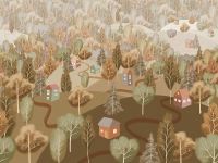 Фреска детская Ortograf Детские 8327 Фактура бархат FX Флизелин (3,6*2,7) Зеленый/Коричневый, Деревья/Домики — фото 2, Фрески