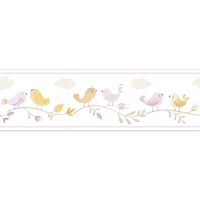 Бордюр детский Casadeco Rose Nino 85596299 Винил на флизелине (0,15*5) Белый/Розовый/Желтый, Птицы — фото 1, Обои для стен