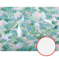 Фреска Ortograf Aurora 34123 Фактура бархат FX Флизелин (4*3) Зеленый/Розовый, Листья/Цветы/Птицы — фото 1, Фрески