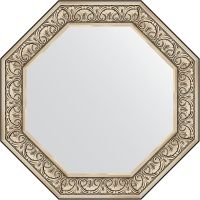 Зеркало Evoform Octagon 80х80 в багетной раме - Барокко серебро 106 мм арт-BY 3849 — фото 1, Зеркала в ванную комнату
