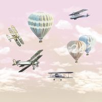 Фреска детская Ortograf Для самых маленьких 32905 Фактура бархат FX Флизелин (2,7*2,7) Розовый/Разноцветный, Самолеты/Воздушные шары — фото 2, Фрески