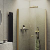 Душевой уголок Maybah Glass MGY-1292-3 900x900x1980 на монопетлях Золото стекло прозрачное — фото 2, Душевые уголки