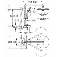 Товар: Душевая система Grohe Euphoria 260 27475002 с термостатом Хром - фото 2 Душевая система Grohe Euphoria 260 27475002 с термостатом Хром — фото 2, Душевые стойки