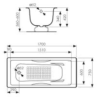 Товар: Чугунная ванна Kaiser 170х75 КВ-1703 с антискользящим покрытием - фото 3 Чугунная ванна Kaiser 170х75 КВ-1703 с антискользящим покрытием — фото 3, Ванны