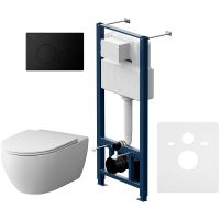 Комплект унитаза с инсталляцией AM.PM Awe FlashClean с сиденьем Микролифт и Черной матовой клавишей смыва арт-IS49038.111700 — фото 1, Комплекты унитаз + инсталляция